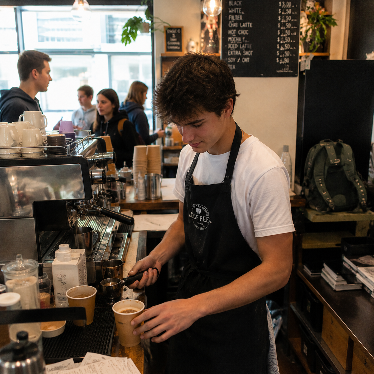 Barista kávét készít egy kávézóban